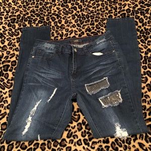 L&B distressed sequin detail skinny jeans